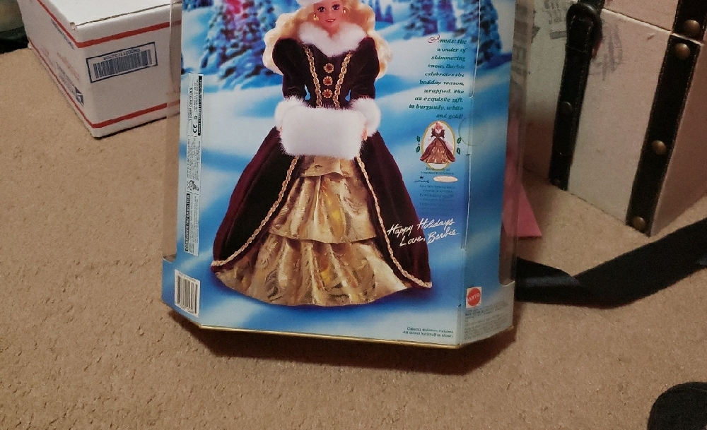 NWT. Barbie Special Edition in Burgundy and Gold. HAPPY HOlDAYS 1996 Collectible - Picture 2 of 8